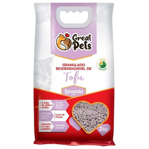 AREIA BIO DE TOFU 2KG LAVANDA GREAT PETS